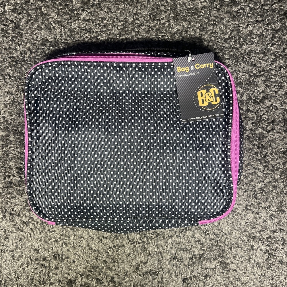 Bag And Carry Hanging Travel Cosmetic Bag Black ‎ White Polls Dots Pink Zipper